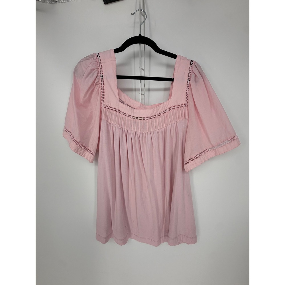 Elie Tahari Blouse Womens 3X Pink Square Neck Crochet Lace Boho Peasant Top Soft